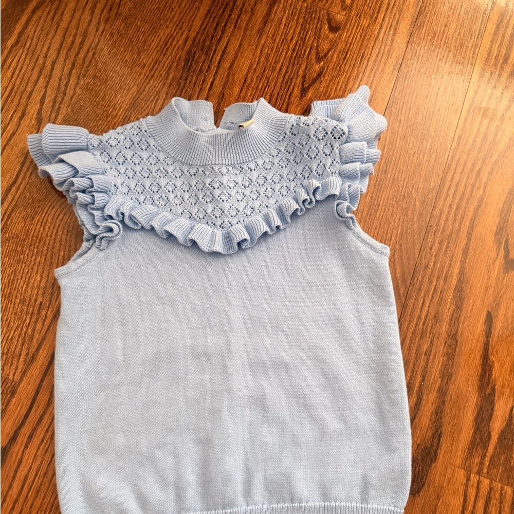 Janie and Jack Light Blue Knit Ruffle Tank